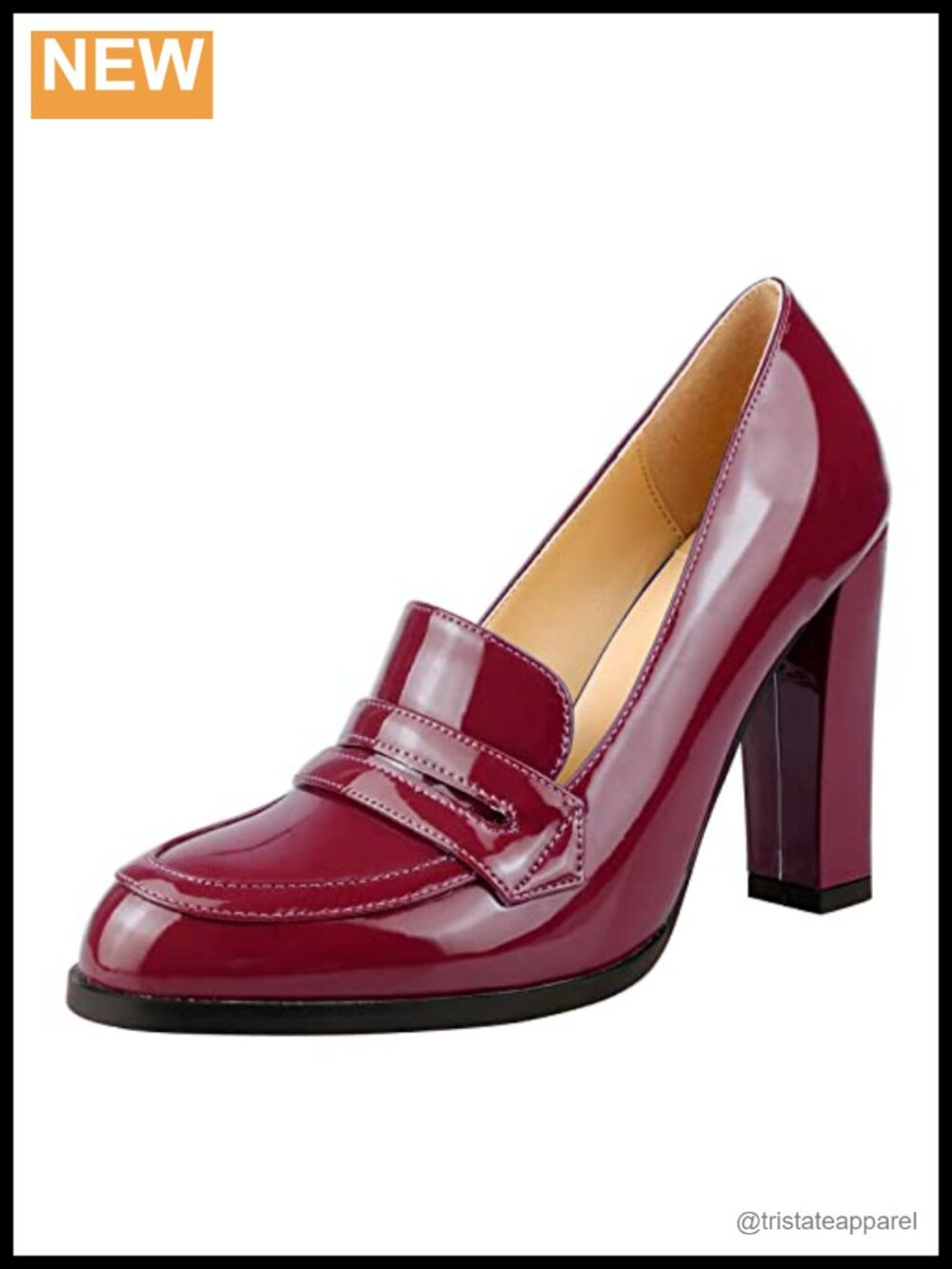 Block Heel Loafer Pumps Round Toe Slip On Faux Leather Work Heels